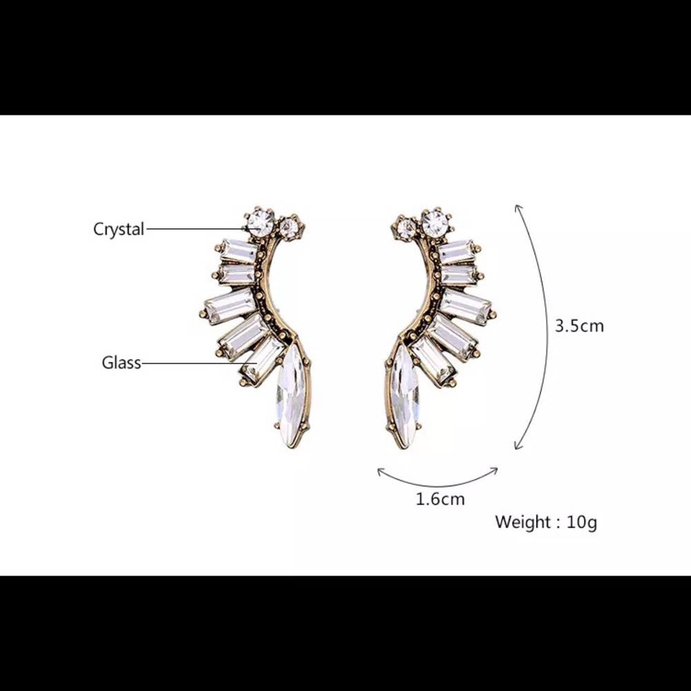 Wing Shaped Crystal Glass Earrings - Picture 2 of 6